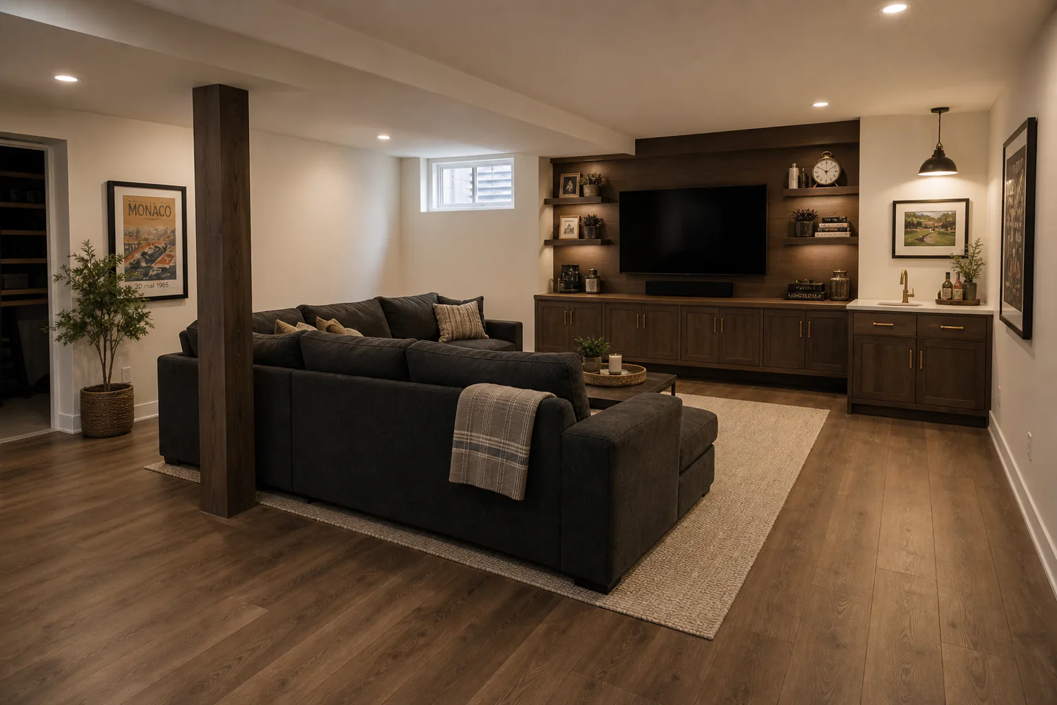 After: Storage room turned family room.