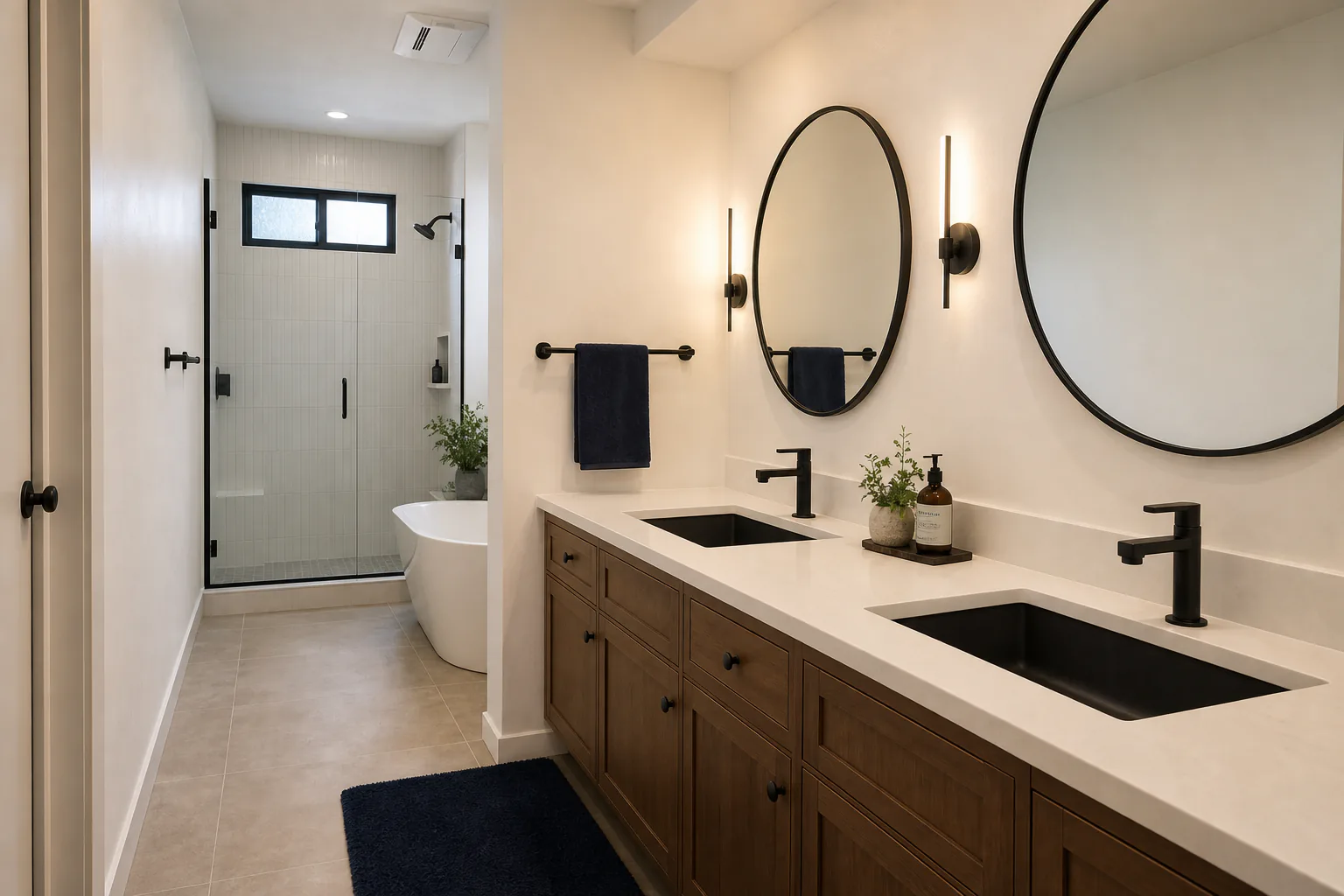 Renovated bathroom with modern tile and fixtures